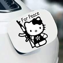 Sanrio 1 peça de adesivo Hello Kitty segurando uma AK-47 com slogan "Pela Paz", decalque para laptop, carro, caminhão, motocicleta, telefone, computador, decoração "Rejeite a Guerra", ideia de presente para amante, amigo, família