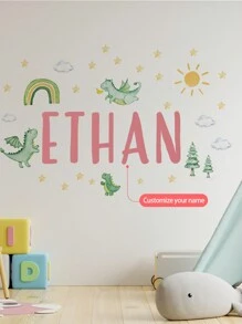 1pc Personalized Cartoon Dinosaur Name Art For Kids Boys Girls Nursery Bedroom Playroom Wall Decor, Preschool Wall Art Gift