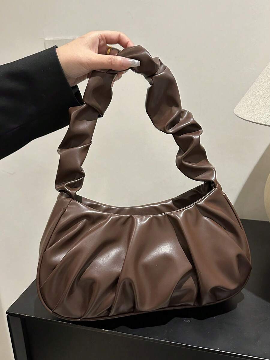 Bolso de mano minimalista y elegante de unicolor sin arrugas con correa para el hombro