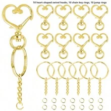 30/60/120 件弹簧心形旋转扣、金属钥匙扣开口环、龙虾扣和跳环，适用于钥匙扣、饰品、珠宝、DIY 工艺品 - 愛心扣套裝 - 查看 13