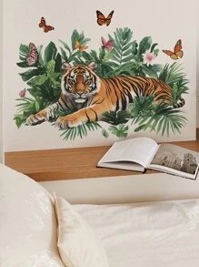 1pc Cute Cartoon Astronaut Bear, Rocket Spaceship Self-Adhesive Wall Sticker, Nursery Kids Room Decor, Jungle Green Plant Tiger Wall Decal, Vintage Lamp Flower Wall Sticker, Panda Drinking Coffee Wall Decal, Girls/Boys Room Decor, Kids Room, Nursery Stickers - Multicolor - View 7