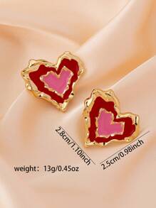 1 Cặp bông tai đính đá hình trái tim màu đỏ và hồng độc đáo thời trang dành cho phụ nữ, thích hợp cho ngày lễ tình nhân - Nhiều màu - Xem 5