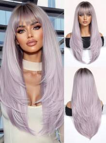 26-Inch Multi-Layer Straight Hair Synthetic Heat-Resistant Fiber Wig For Women's Daily Party Birthday Wear - Mauve Purple - View 2