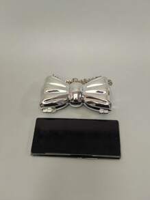 Estuche metálico en forma de lazo y espejo de moda para audífonos, bolso cruzado pequeño de hombro de cadena versátil para decoración de mujer