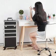 Topeakmart 4 In 1 Professional Rolling Makeup Case Large Cosmetic Train Case Makeup Organizer Case, Makeup Travel Case Travel Makeup Organizer, With Removeable Wheels - Black - Black - View 2