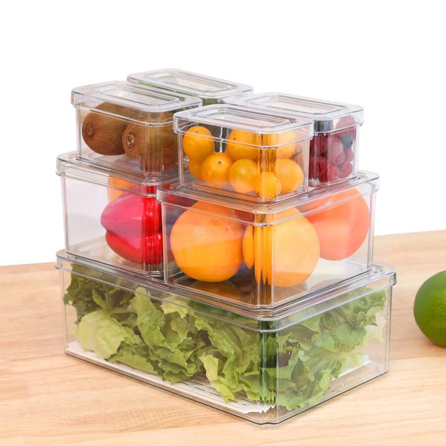 7/8/10pcs Fridge Organizer Bins, Muti-Sizes Clear Fridge Organizer With Lids Stackable Fruit Storage Containers, For Kitchen - Clear - View 1