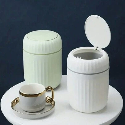 1 件迷你垃圾桶，带盖小型垃圾桶，桌面垃圾桶，塑料桌面废纸篓，旋转顶部设计，防止气味泄漏，用于存放桌上的果皮和纸屑以保持整洁，适用于浴室、家庭办公桌装饰、茶几、办公室、客厅、书房返校