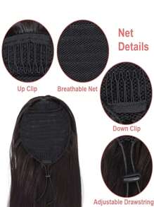 Ponytail Human Hair Extensions With Clip Natural Color Straight Human Hair Drawstring Ponytail For Women 1 Piece - SNatural - View 4