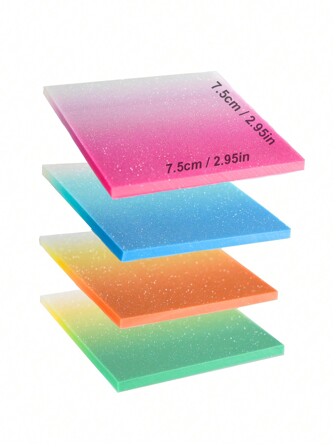 50/100/200pcs Gradient Glitter Sticky Notes - Waterproof, No Residue, Semi-Transparent 3x3 Inch PET Square Memo Pads, Suitable For Bookmarks, Office Supplies, Book Annotation, Back To School Student Stationery Gifts