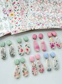 Boho Style Flower Clay Transfer Paper Flower Marble Transfer For Polymer Clay, Magic Transfer Paper For Polymer Clay Jewelry Earring Making Stickers