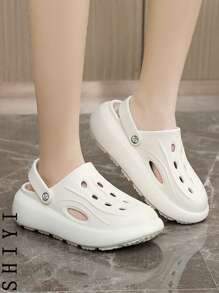 女士镂空厚底时尚休闲户外穆勒鞋 - 米色 - 查看 10