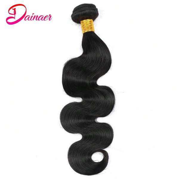 1 Ciocca di capelli umani a onde del corpo, fasci di capelli brasiliani di classe 10A, 100% capelli umani naturali, estensioni di trama, morbidi e di colore nero naturale