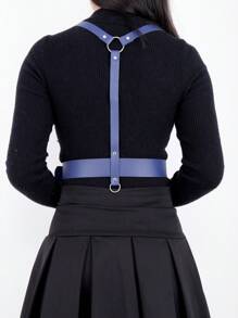 1pc Women's Blue Suspender Belt, PU Leather Chest Strap, Clothing Accessory - Multicolor - View 3