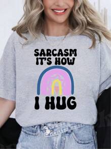 Oversized Style For Women, Sarcasm It's Now I Hug Shirt, Funny Humor Sarcasm Graphic T Shirt, Loose Type Shirt For Women, Perfect For Holiday Parties Or Gift Giving, Soft And Comfortable - 灰色 - 查看 1