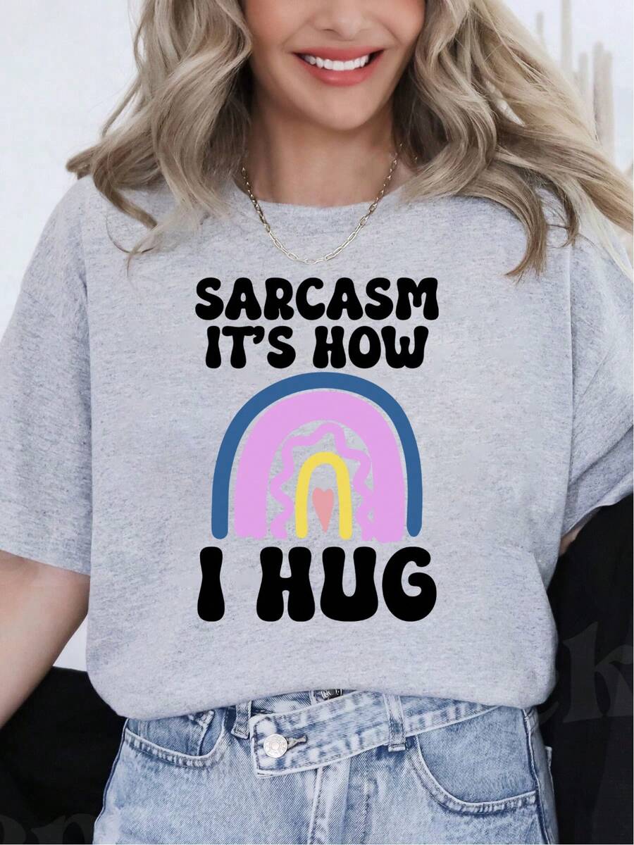 Oversized Style For Women, Sarcasm It's Now I Hug Shirt, Funny Humor Sarcasm Graphic T Shirt, Loose Type Shirt For Women, Perfect For Holiday Parties Or Gift Giving, Soft And Comfortable - 灰色 - 查看 1