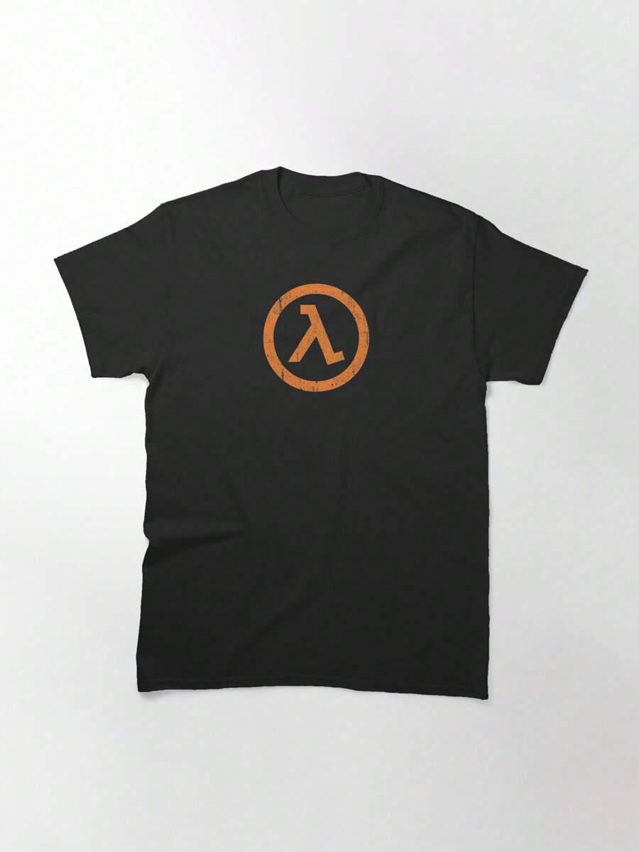 Half Life Lambda Symbol Essential T-Shirt, Women's T-Shirt, 220g Pure Cotton, Casual Short-Sleeved, Perfect For Casual Daily Wear. - 黑色 - 查看 1