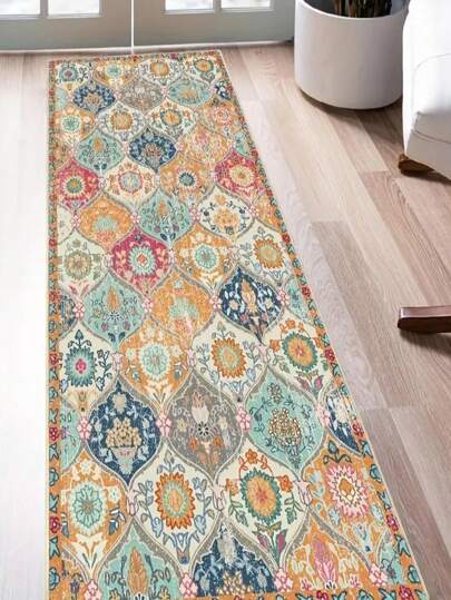 1 件 5 毫米厚波西米亚印花图案厨房地毯、客厅地毯、卧室地毯 - 100% 涤纶材质，防污，防滑底部，可机洗 - 适用于室内外区域、厨房、家居装饰、房间装饰、卧室、洗衣房 - 四季皆宜