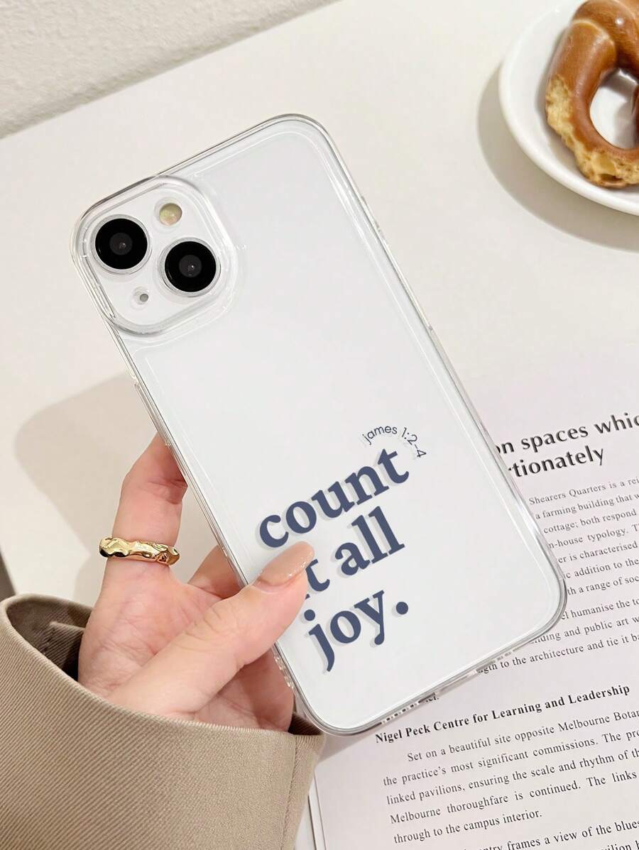 1pc Simple Solid Color Letter Slogan Graphic Transparent Anti-Slip Phone Case, Compatible With Iphone 11/12/13/14/15/16 Pro Max - Multicolor - View 1