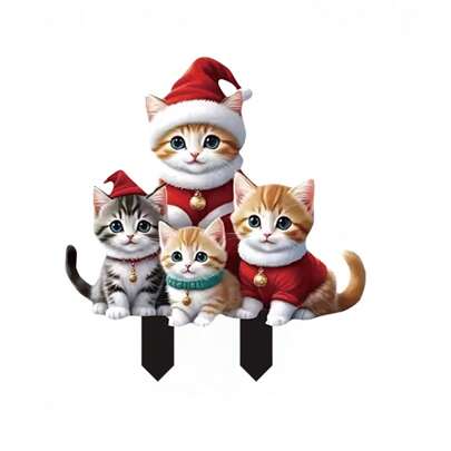 Christmas Cat Garden Placards Red Outdoor Christmas Decorations, Metal Post Christmas Decorations Winter Signs Applied To Lawn Front Garden Family Farmhouse Porch
