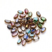 48pcs 4*6mm Colorful Crystal Glass Beads With Gold Trim, Middle Hole, For DIY Crafts, Jewelry Making, Shoes, Accessories, Phone Chain, Necklace, Bracelet, Glasses Chain