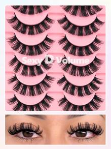 Rikuaild 10 pares de pestañas postizas rusas con efecto volumen, rizado D, aspecto natural y dramático, con un look esponjoso y deshilachado - Pestañas Cruzadas - Ver 2