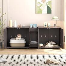 Caja de arena con doble habitación, mueble para caja de arena escondida para 2 gatos, mueble para caja de arena de gato con recinto de madera, 55"L X 17.7"W X 22.5"H, Nogal... - Nuez - Ver 2