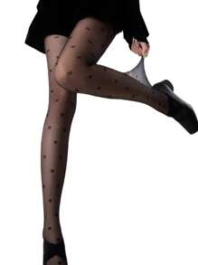 1 条女士蝴蝶结优雅连裤袜，透明薄款紧身裤 - 黑色 - 查看 5