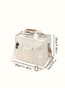 New Fashion Large Capacity Women Tote Bag, Multi-Pocket Casual Shoulder Crossbody Handbag, Canvas Material, Versatile Mother/ Bag With Detachable Inner Pouch And Color Block - Beige - View 8