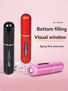Set de 3 atomizadores de perfume de autorociado de 0.17oz - Compactos, elegantes y portátiles en color dorado, naranja y azul - Metal, sin PVC, con indicadores visuales de recarga, apropiados para viajes y salidas, botellas de fragancias rellenables
