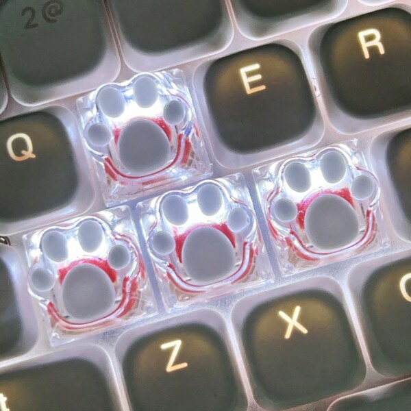 4pcs Handmade Translucent Cat Paw Keycaps Suitable For Custom Mechanical Keyboard, ABS Resin Material, Business Style, OEM Profile