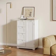 Asofer Freestanding Bathroom Cabinet, White Bathroom Cabinet With Adjustable Shelves And 4 Drawers For Bathroom And Living Room, 30 X 60 X 85 Cm - 白色 - 查看 9
