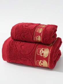 Gothic Style Fashion Skeleton Pattern Soft, Absorbent, Non-Shedding Towel Suitable For Shower, Face Washing, Home, Bathroom, Swimming Pool, Hotel Gifts, Adult High-Quality Quick-Dry Wash Towel, 1 Piece Or 1 Piece 70*140cm Bath Towel Back To School For Beauty Salon Home Bathroom Shower Towels For Beaty Salon, Hotel Sports,Home Essentials, Towel, Skin Care - Red - View 2
