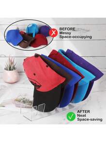 3M 4 Packs Hat Stand For Baseball Caps Display And Organizer, No Install Acrylic Hat Holder For 28 Baseball Caps, With 8 Pcs Adhesive Hat Hooks For Wall, Door, Closet, Bedroom