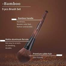 Natural Goat Hair Makeup Brush Set With Case, Natural Makeup Brushes, Natural Bristle Makeup Brushes, Natural Hair Makeup Brushes Set Professional, Walnut Cosmetic Brushes Makeup Set - MONI - Sable Hair Bamboo 9pcs - View 3