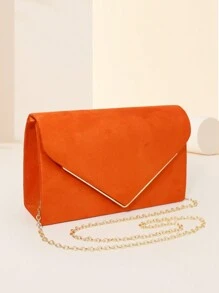 Large Capacity Suede Clutch Bag Elegant Metal Binding Evening Purse For Wedding/Prom - Orange - View 5