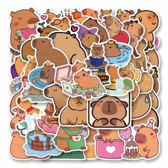 50pcs/Pack Capybara Animal Aesthetic Doodle Stickers, Cute Cartoon Interesting Aesthetic Label Stickers For Scrapbook, Self-Adhesive Stationery, Envelopes, Guitars, Instruments Decor, Gifts, Youth Parties, Rewards & Motivations