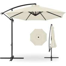 10ft Offset Hanging Market Patio Umbrella W/Easy Tilt Adjustment, Polyester Shade, 8 Ribs For Backyard, Poolside, Lawn And Garden