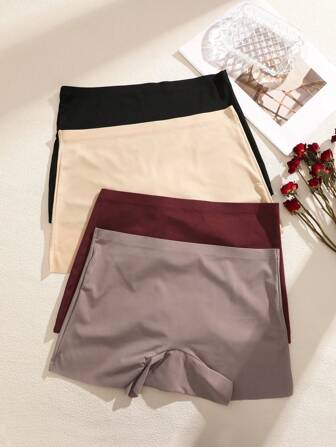 4pcs/Set Solid Color Gothic Style High Waist Comfortable Women Sports Boyshorts