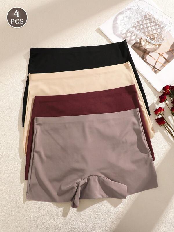 4pcs/Set Solid Color Gothic Style High Waist Comfortable Women Sports Boyshorts