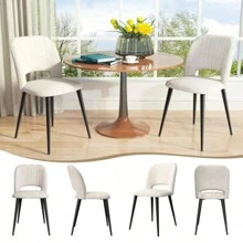 Set Of 2 Velvet Dining Chairs Comfortable Kitchen Chairs Upholstered Soft And Comfortable Dining Chair For Dining Room/Living Room/Kitchen - 白色 - 查看 2