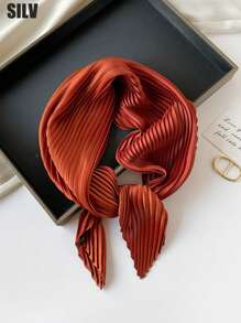 1 件纯色褶皱缎面围巾女式头巾时尚头巾头巾、发带、头带非常适合装扮您的头巾上衣 - 黑色 - 查看 5