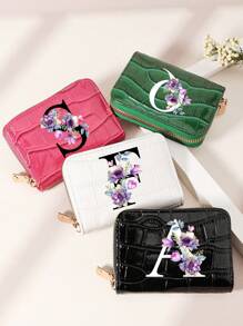 勃艮第包 Charry 红色包 酒红色包 1 件 首字母名称 A 到 Z 图案 多功能零钱包 字母图形卡夹 多卡位卡片收纳袋 信用卡 学校用品 宿舍 女士钱包 迷你钱包 钱包 卡包