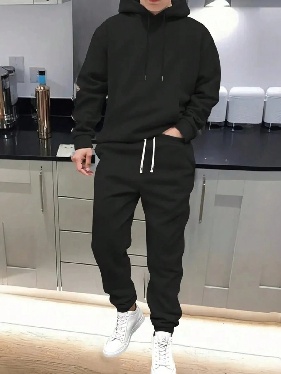 Men's Polyester Hoodie Set - Spring/Autumn Casual Clothing Set - Black - View 1