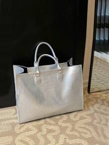 Fashionable Snake Skin Pattern All-Season Travel & Shopping Tote Bag, Extra Large Handbag - Silver - View 5