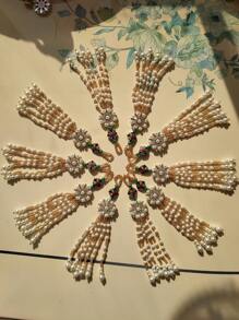 2pcs Handmade White & Gold Faux Pearl, Rhinestone, Tassel Decor Keychain, Phone Case, Purse Charm, Party Accessory, Home Decor, Gift For Friend, Birthday, Anniversary