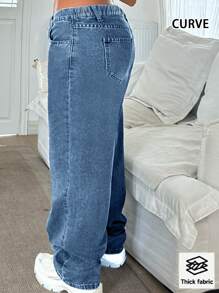 Multinational European & American Street Style Spring/Fall Regular Fit Loose Casual Versatile Plus Size Women's Jeans - 深色水洗藍 - 查看 2