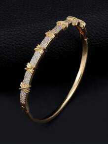 1pc Exquisite Four-Leaf Flower Cubic Zirconia Inlaid Bracelet, Fashionable Jewelry Accessory For Women, Perfect For Everyday Elegance And Party Charm, An Ideal Gift - Four-petal Flower Bracelet - View 10