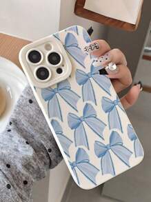 Perforated Edged Blue Bow-Knot Painted Shockproof Phone Case Compatible With Iphone 16/IPhone 16 Pro/IPhone 16 Plus/IPhone 16 Pro Max, P14 Pro Max, Cartoon P13, P11 Painted P12, XR Cartoon 7&8, GES2, XS, Applicable To IPhone P15, Series A03s, A03 Core, A04, A12, A13, A14, A21s, A22, A23, A24, A32