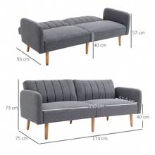 HOMCOM Two Seater Sofa Bed, Convertible Linen Fabric Sofa Couch, Click Clack Sofabed With Adjustable Split Backrest For Living Room, Bedroom, Guest Room, Grey - Grey - View 3