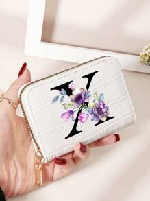 勃艮第包 Charry 红色包 酒红色包 1 件 首字母名称 A 到 Z 图案 多功能零钱包 字母图形卡夹 多卡位卡片收纳袋 信用卡 学校用品 宿舍 女士钱包 迷你钱包 钱包 卡包